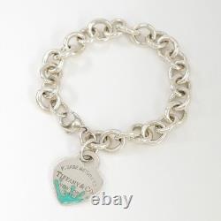 Tiffany & Co. Blue Enamel Splash Heart Chain Bracelet 7 Silver 925 Auth withBag