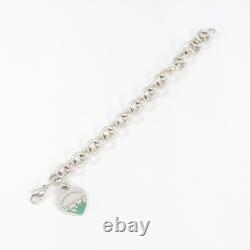Tiffany & Co. Blue Enamel Splash Heart Chain Bracelet 7 Silver 925 Auth withBag