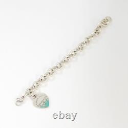 Tiffany & Co. Blue Enamel Splash Heart Chain Bracelet 7 Silver 925 Auth withBag