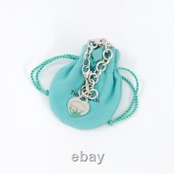 Tiffany & Co. Blue Enamel Splash Heart Chain Bracelet 7 Silver 925 Auth withBag