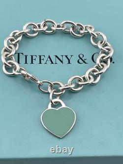Tiffany & Co Blue Enamel Sterling Silver RETURN TO TIFFANY Heart Bracelet 7.5