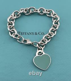 Tiffany & Co Blue Enamel Sterling Silver RETURN TO TIFFANY Heart Bracelet 7.5