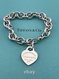 Tiffany & Co Blue Enamel Sterling Silver RETURN TO TIFFANY Heart Bracelet 7.5