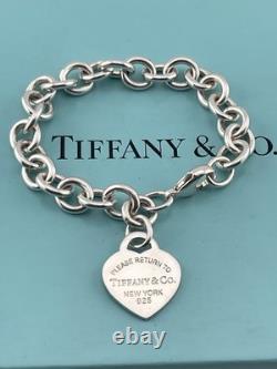 Tiffany & Co Blue Enamel Sterling Silver RETURN TO TIFFANY Heart Bracelet 7.5