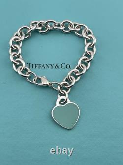 Tiffany & Co Blue Enamel Sterling Silver RETURN TO TIFFANY Heart Bracelet 7.5