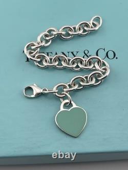 Tiffany & Co Blue Enamel Sterling Silver RETURN TO TIFFANY Heart Bracelet 7.5