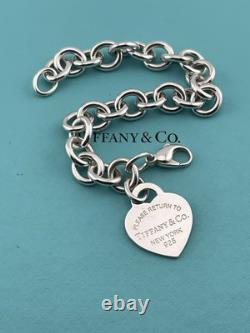 Tiffany & Co Blue Enamel Sterling Silver RETURN TO TIFFANY Heart Bracelet 7.5