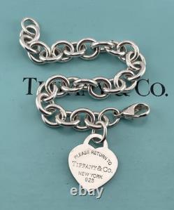 Tiffany & Co Blue Enamel Sterling Silver RETURN TO TIFFANY Heart Bracelet 7.5