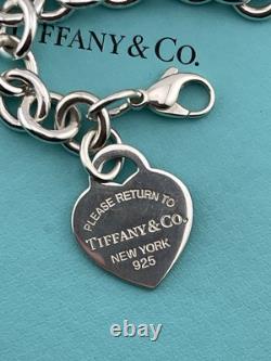 Tiffany & Co Blue Enamel Sterling Silver RETURN TO TIFFANY Heart Bracelet 7.5