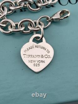 Tiffany & Co Blue Enamel Sterling Silver RETURN TO TIFFANY Heart Bracelet 7.5