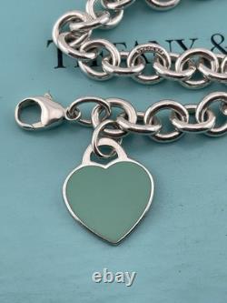 Tiffany & Co Blue Enamel Sterling Silver RETURN TO TIFFANY Heart Bracelet 7.5