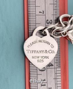 Tiffany & Co Blue Enamel Sterling Silver RETURN TO TIFFANY Heart Bracelet 7.5