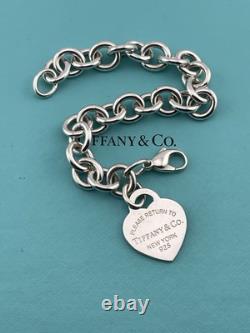 Tiffany & Co Blue Enamel Sterling Silver RETURN TO TIFFANY Heart Bracelet 7.5
