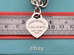 Tiffany & Co Blue Enamel Sterling Silver RETURN TO TIFFANY Heart Bracelet 7.5