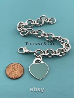 Tiffany & Co Blue Enamel Sterling Silver RETURN TO TIFFANY Heart Bracelet 7.5
