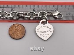 Tiffany & Co Blue Enamel Sterling Silver RETURN TO TIFFANY Heart Bracelet 7.5
