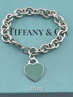 Tiffany & Co Blue Enamel Sterling Silver RETURN TO TIFFANY Heart Bracelet 7.5