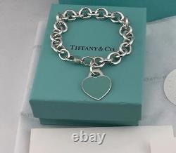 Tiffany & Co Blue Enamel Sterling Silver RETURN TO TIFFANY Heart Bracelet 7.5