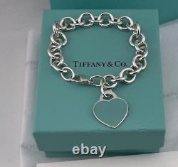 Tiffany & Co Blue Enamel Sterling Silver RETURN TO TIFFANY Heart Bracelet 7.5