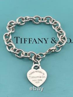 Tiffany & Co Blue Enamel Sterling Silver RETURN TO TIFFANY Heart Bracelet 7.5