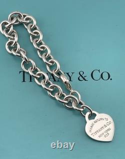 Tiffany & Co Blue Enamel Sterling Silver RETURN TO TIFFANY Heart Bracelet 7.5