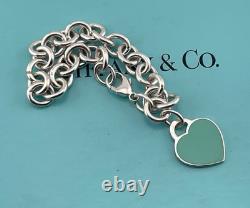 Tiffany & Co Blue Enamel Sterling Silver RETURN TO TIFFANY Heart Bracelet 7.5
