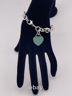 Tiffany & Co Blue Enamel Sterling Silver RETURN TO TIFFANY Heart Bracelet 7.5