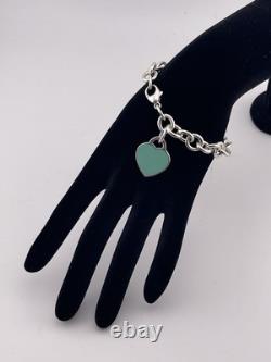 Tiffany & Co Blue Enamel Sterling Silver RETURN TO TIFFANY Heart Bracelet 7.5