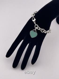 Tiffany & Co Blue Enamel Sterling Silver RETURN TO TIFFANY Heart Bracelet 7.5