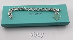 Tiffany & Co Blue Enamel Sterling Silver RETURN TO TIFFANY Heart Bracelet 7.5