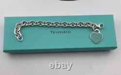Tiffany & Co Blue Enamel Sterling Silver RETURN TO TIFFANY Heart Bracelet 7.5