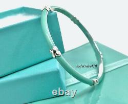 Tiffany & Co Blue Enamel X Kiss Love Bangle Sterling Silver 7.5in Gift w Box 21C