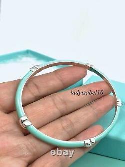 Tiffany & Co Blue Enamel X Kiss Love Bangle Sterling Silver 7.5in Gift w Box 21C