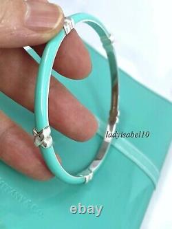 Tiffany & Co Blue Enamel X Kiss Love Bangle Sterling Silver 7.5in Gift with Box
