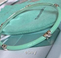 Tiffany & Co Blue Enamel X Kiss Love Bangle Sterling Silver 8 Inches