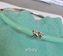 Tiffany & Co Blue Enamel X Kiss Love Bangle Sterling Silver 8 Inches