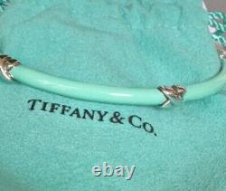 Tiffany & Co Blue Enamel X Kiss Love Bangle Sterling Silver 8 Inches