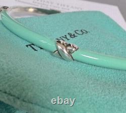 Tiffany & Co Blue Enamel X Kiss Love Bangle Sterling Silver 8 Inches