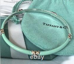 Tiffany & Co Blue Enamel X Kiss Love Bangle Sterling Silver 8 Inches