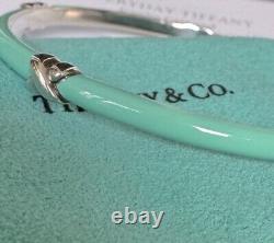 Tiffany & Co Blue Enamel X Kiss Love Bangle Sterling Silver 8 Inches