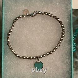 Tiffany & Co Blue Heart Tag Bead Bracelet Size 7 inches With original packaging