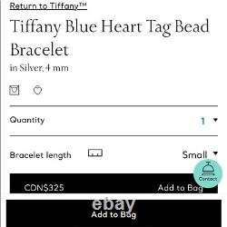 Tiffany & Co Blue Heart Tag Bead Bracelet Size 7 inches With original packaging