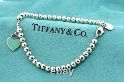 Tiffany & Co. Bracelet Mini Bead Heart Tag Return To Blue Enamel Sterling Silver