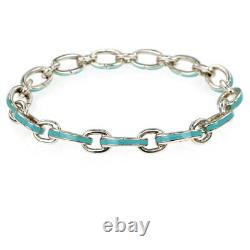 Tiffany &Co. Clasping Link Chain Bracelet AG925 Silver Blue Enamel 21cm With Box