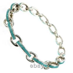 Tiffany &Co. Clasping Link Chain Bracelet AG925 Silver Blue Enamel 21cm With Box