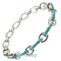 Tiffany &Co. Clasping Link Chain Bracelet AG925 Silver Blue Enamel 21cm With Box