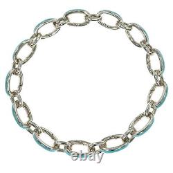 Tiffany &Co. Clasping Link Chain Bracelet AG925 Silver Blue Enamel 21cm With Box