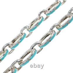 Tiffany &Co. Clasping Link Chain Bracelet AG925 Silver Blue Enamel 21cm With Box