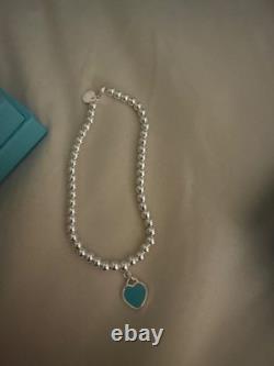 Tiffany & Co. Classic Unisex Sterling Silver Blue Enamel Heart Bracelet