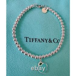 Tiffany & Co. Diamond Blue Enamel Return RTT Heart Bead Ball Bracelet7.5Inches
